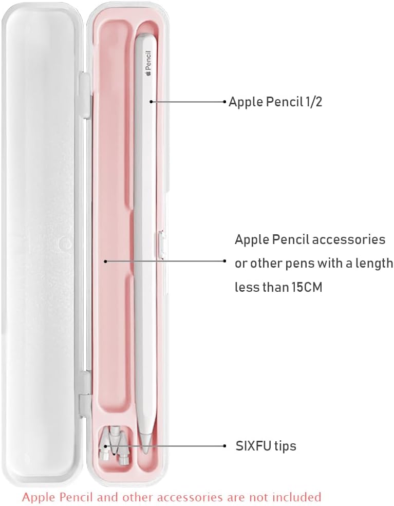SIXFU Case for Apple Pencil, Storage Case Design for Apple Pen 2nd/ 1st, iPad Pencil Accessories Charging Cable Case for Stylus Pen(White+Pink) - Image 2